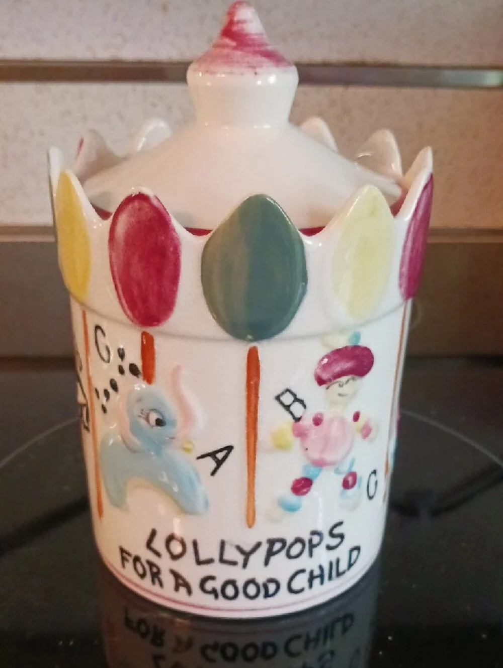 Mid-Century Vtg.  Ceramic Lollypops 🍭 Cookie Jar-Colorful Hand-Painted Design